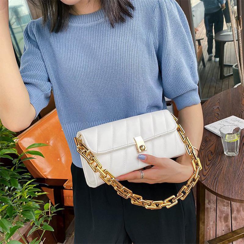 

Новая большая сумка-цепочка с бриллиантами OEM OEM нишевый замок замок портативная сумка под мышкой женская сумка белый