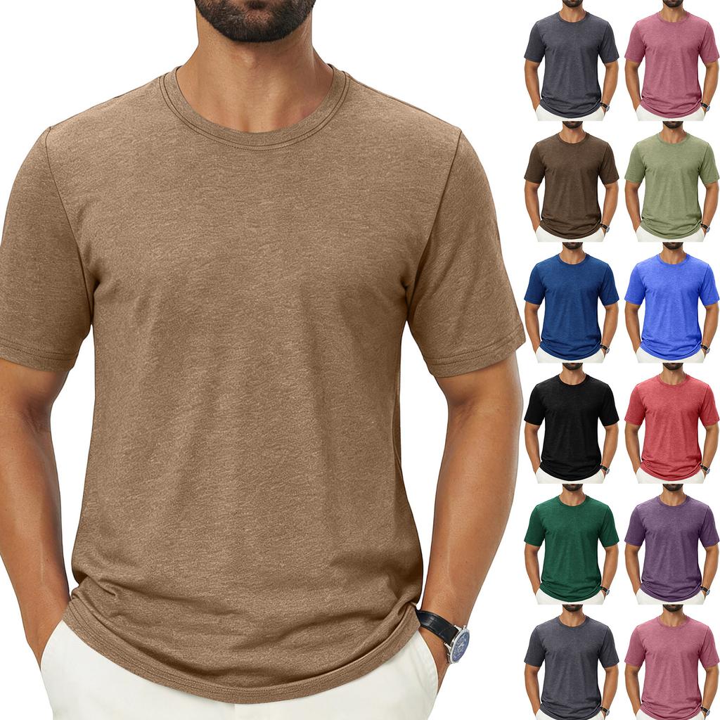 Men Crew Neck Short Sleeve T Shirt Outdoor Casual Basic Top Lightweight Breathable Fabric Fit Comfortable Design