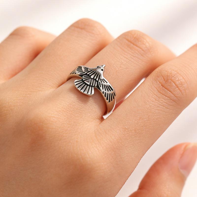 Bf Club Rings For Women Simple Geometric Handmade Irregular Retro Bird Wings Ring Allergy For Birthday Gift