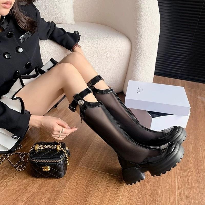Internet Celebrity Popular Super Hot Hollow Breathable High Sandals But Not Knee Women's  Summer New Mesh Platform Sandal Boots