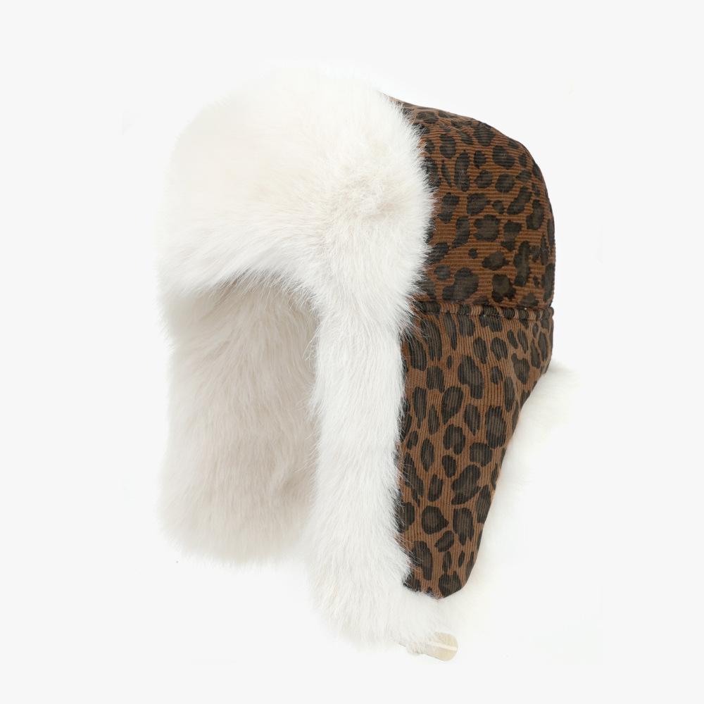 Winter Hat for Women Warm Outdoor Cycling Ear Protection Fashionable Versatile Leopard Print Cold Proof Plus Velvet Thickened Lei Feng Hat for Men