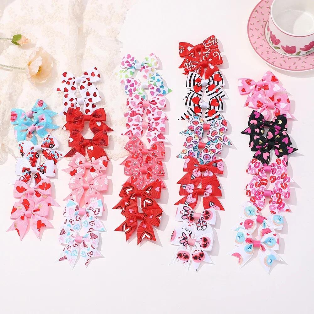 

2Pcs/set 2.36 Valentine s Day Printed Bow Hairclips for Girls Children Ribbon Hair Bows Clip Cheer Up Hair Accessories Gifts