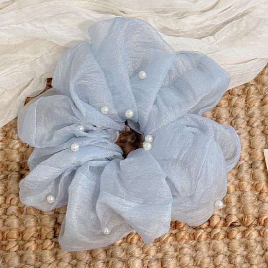 Yousheng Hair Tie for Women, Organza Fabric High Elastic Hair Rope, Pure Color Ponytail Holder with Imitation Pearls, Ponytails Buns Hair