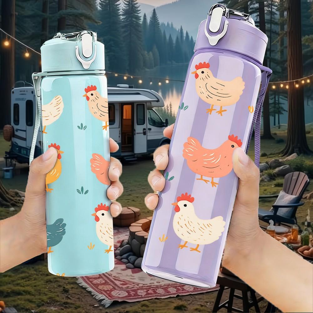 1PC Chicken Farm Seamless Pattern Print 750ml Color Plastic Sports Water Bottle Leakproof Flip Straw Lid Suitable for Sports Office Home Use