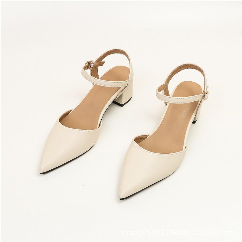 Summer new pointed head bag head one-word buckle sandals women's simple fashion thick heel high heel dating gentle single shoes