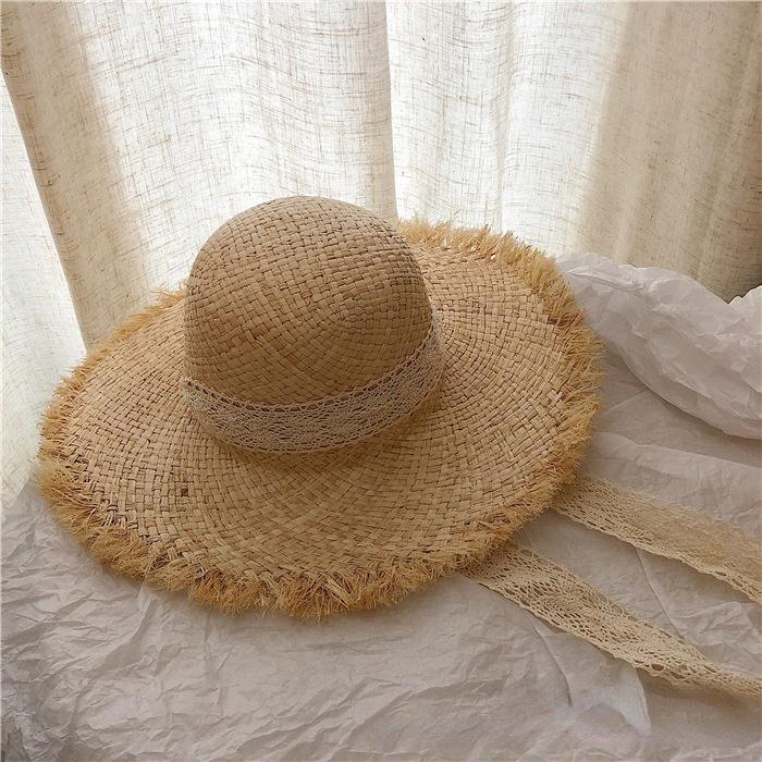 Sombrero De Rafia Con Lazo Para Mujer, Sombrero Plano De Paja, Con Lazo, Para Playa Y Mar, Color Blanco Y Negro, Novedad