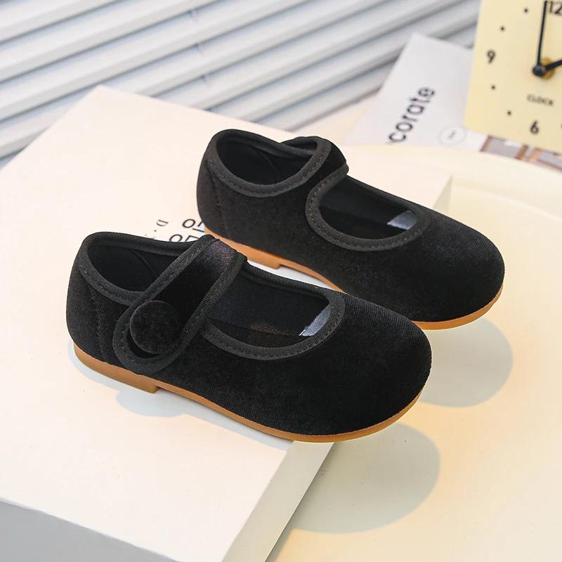 

Spring Autumn Girls Flat Shoes Simple Fashion Children s Leather Shoes Wine Red Kids Causal Walking Shoes Round-toe Versatile 23 чёрный