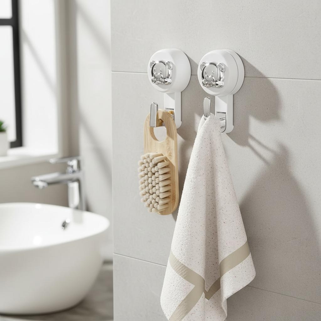 Overdoor Towel Hook with Rotating Suction Cup No Drill for Bathroom Storage