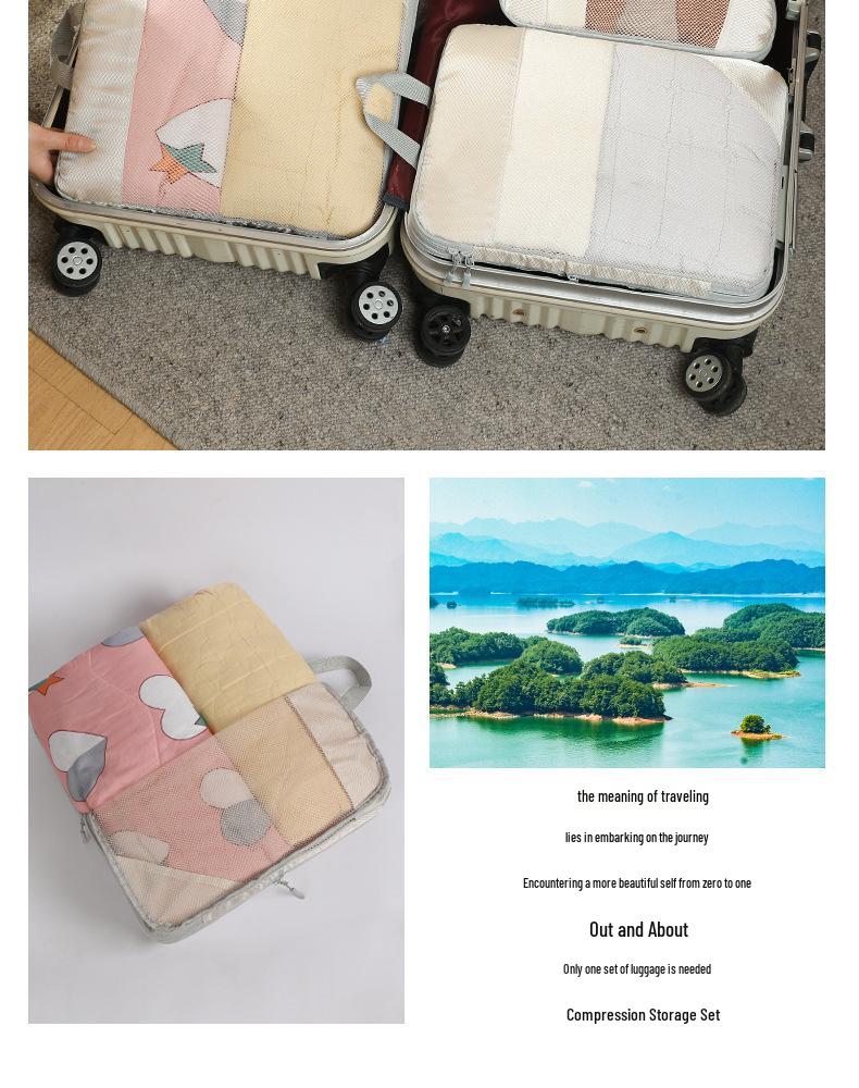Compression Travel Storage Set: 9-Piece Washable Organizer for Cosmetics, Clothes, Shoes, and Luggage.