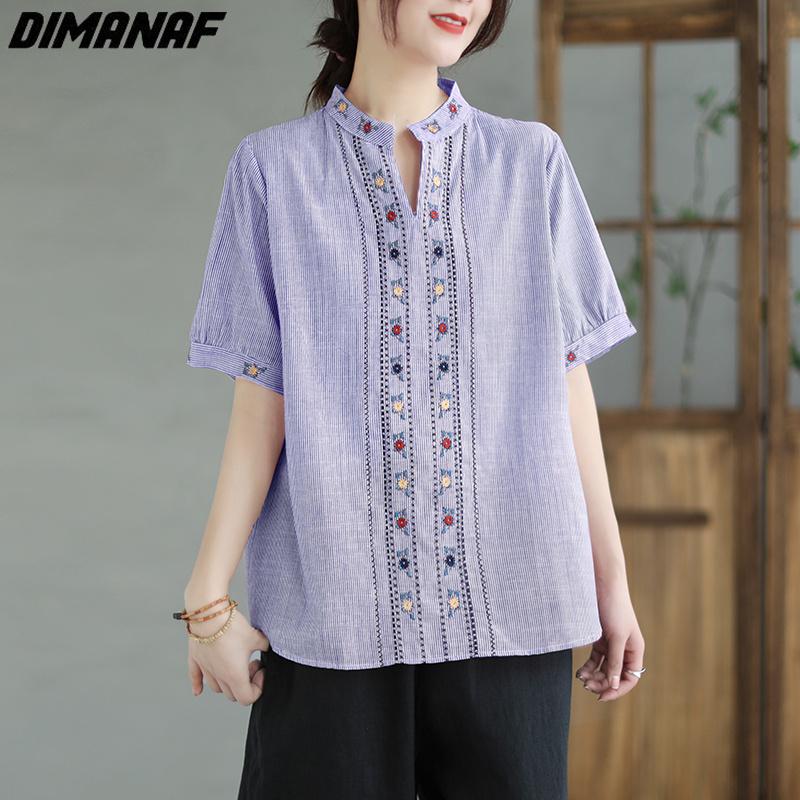

DIMANAF 2023 Plus Size Новая Летняя Блузка Льняная Сплошная Винтажная Повседневная Рубашка Женская Свободная Рубашка Футболки Летучая мышь V-образный вырез