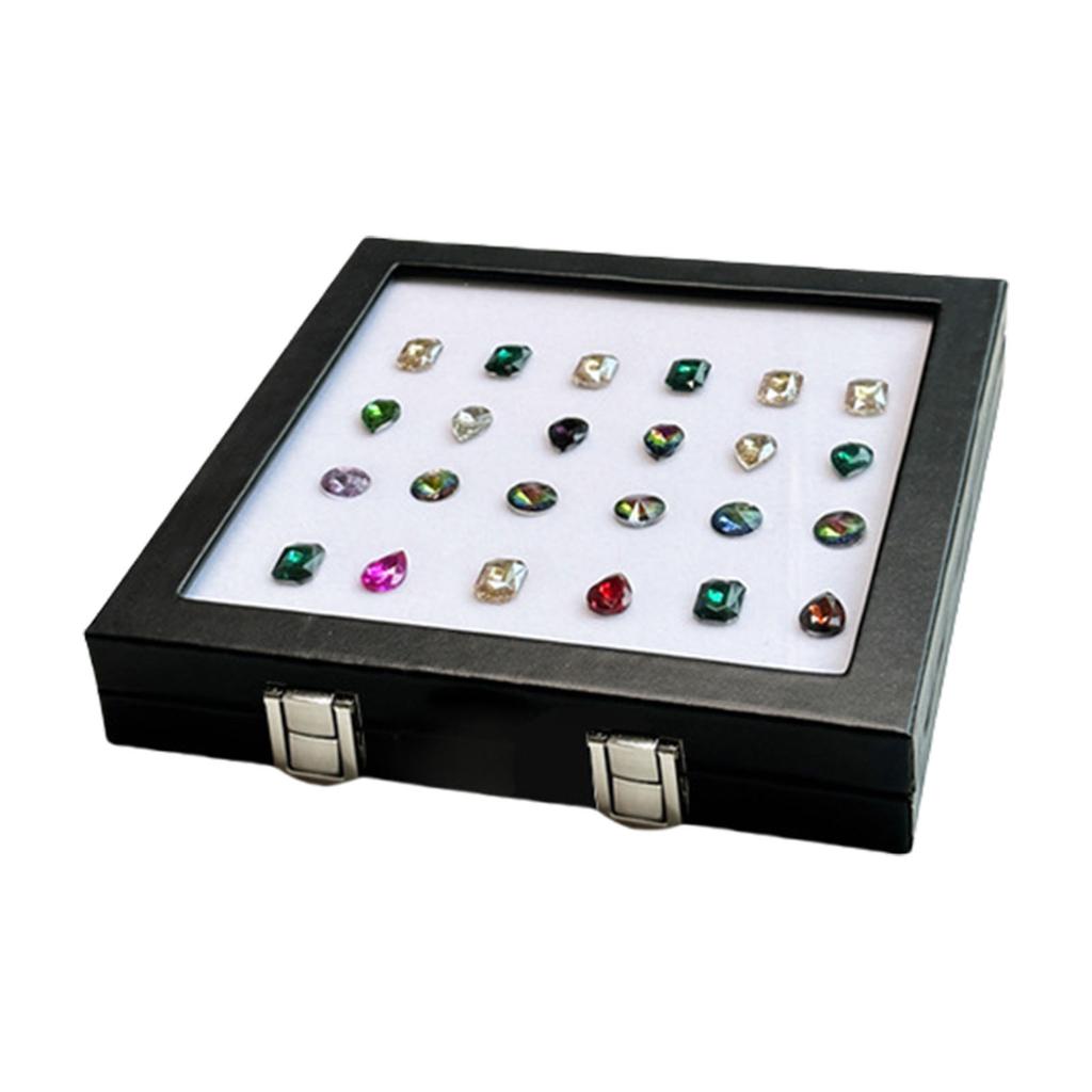 Praktische Schmuck-Ausstellungs-Organizer mit Glasplatte und Display-Halter für Edelstein- und Kristallaufbewahrung mit Schwammfutter