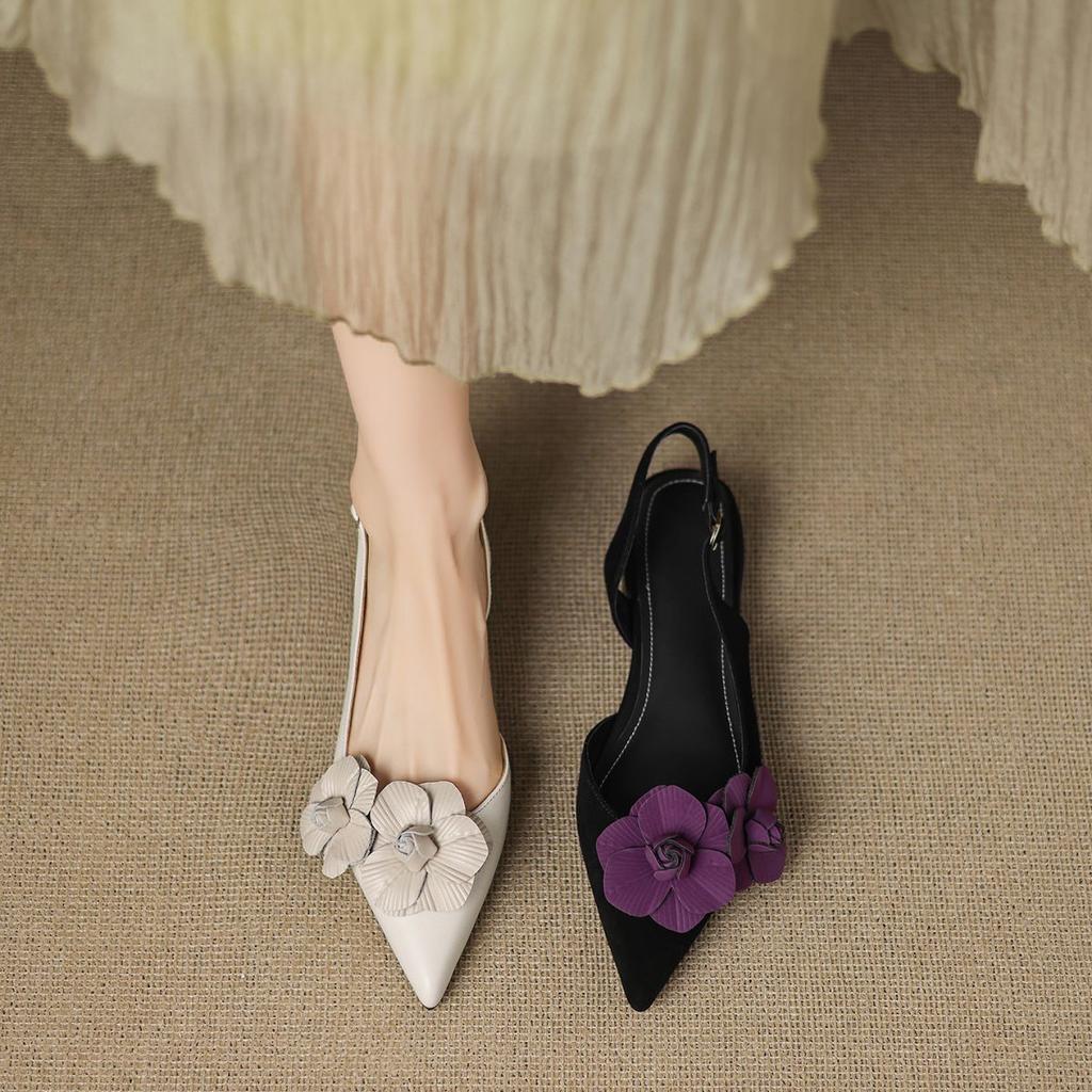 Purple Rose Pointed Flower Sandals Women's Summer New Comfortable Foreign Style Beautiful Niche Versatile Low Heel Bag Head Sandals