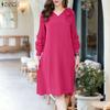 ZANZEA Women Casual V-Neck Loose 3/4 Sleeve 3D Flowers Splice Dress