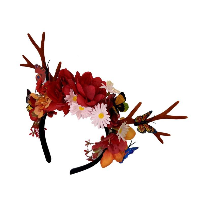 Elk horn christmas flower headband, fairy amusement park photo flower headband cute headgear wreath