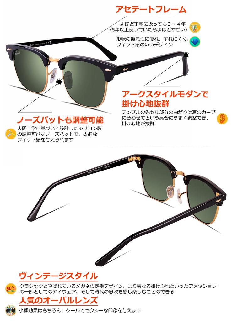 Berikin Glass Lens Small Thermont UV400 Green Half Frame Men's Sunglasses, Face, Brow, Classic, Protection, Black, Lens, Gold,