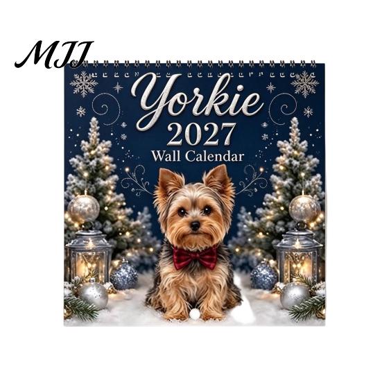 Dekorative Wandkunst Kalender Yorkshire Terrier 2027 Kalender, Hundethema 12 Monate mit Tierdekor Niedliche Yorkie Fotos, Spiralbindung Hängeplaner