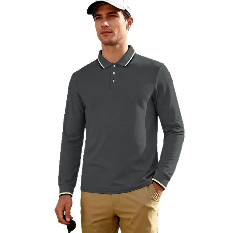 Amerikanischer Stil Locker Langarm Herren Freizeit Atmungsaktiv Einfarbig Golf Poloshirt