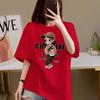 Red short sleeved t-shirt women's loose base shirt top