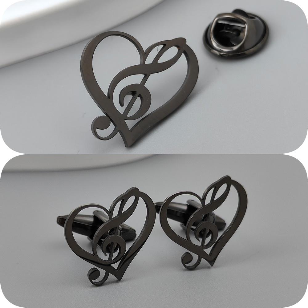 Insignă placată cu aur simbol Iubesc muzica, broșă de guler pentru bărbați neagră, argintie, set accesorii costum, cadou de marcă pentru bărbați