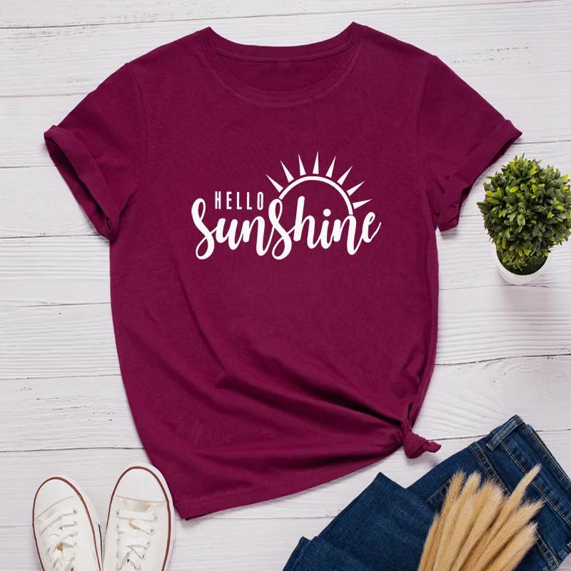 Hello Sunshine Print Women T Shirt Short Sleeve O Neck Loose Women Tshirt Ladies Tee Shirt Tops Clothes Camisetas Mujer