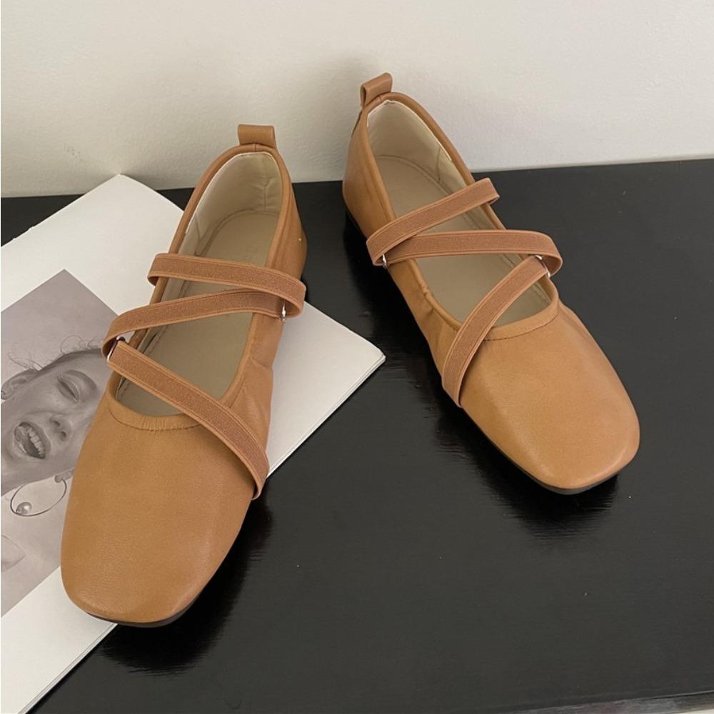 Flats for Women's 2025 Spring New Pumps Women's Autumn Soft Leather One-pedal Flat Grandma Shoes Retro Mary Jane Shoes