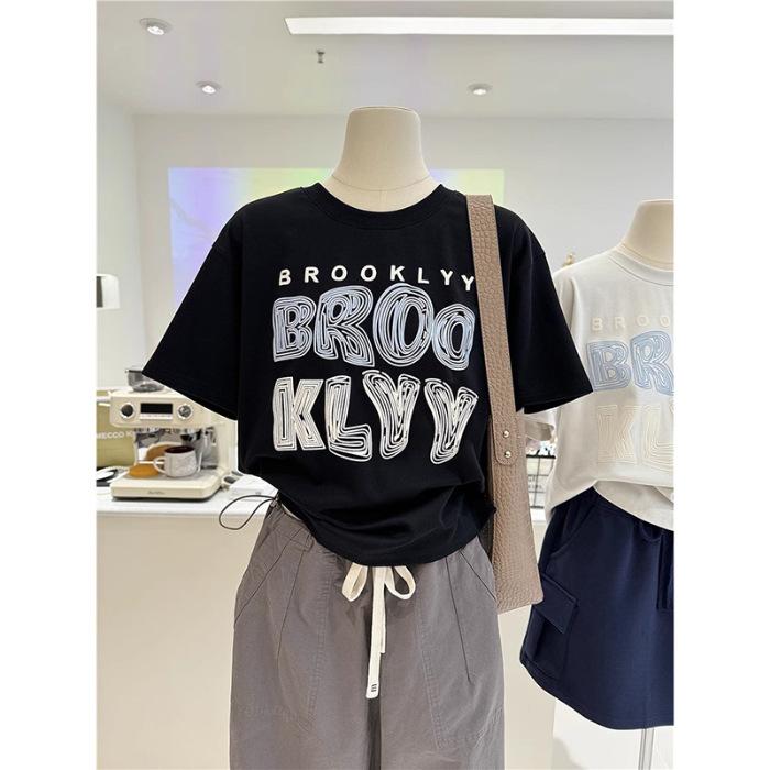 

Pure cotton 2025 spring and summer new Korean fashion versatile letter printing short-sleeved t-shirt women s tee bottoming shirt top 3XL