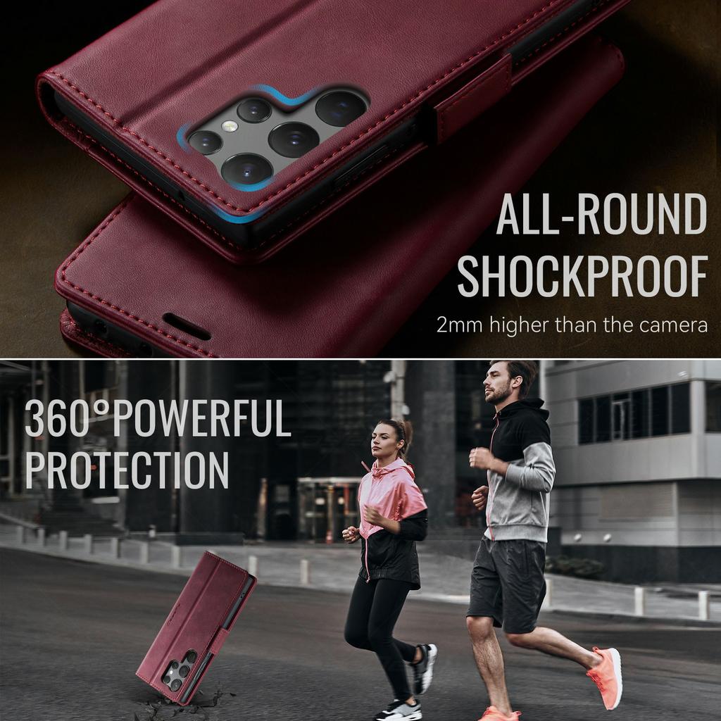 CASEME 033 Series For Samsung Galaxy S23 Ultra Case RFID Blocking Wallet Stand Calf Texture Leather Phone Cover