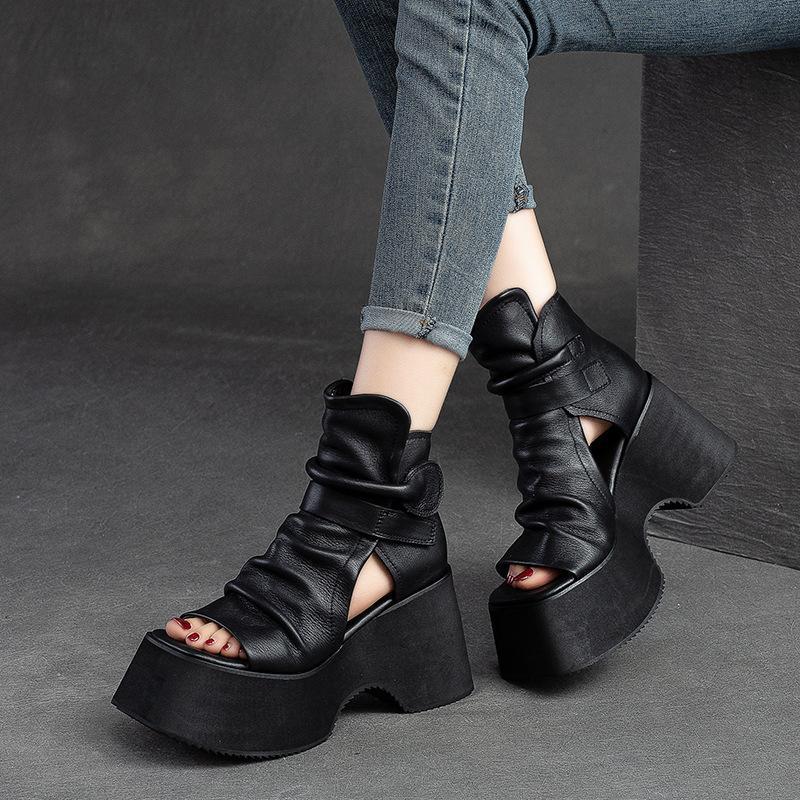 Fashion 2025 Fashion Women's Shoes Peep Toe Women's Sandals Casual Summer Platform High Heels Sandals High Top Solid Shoes
