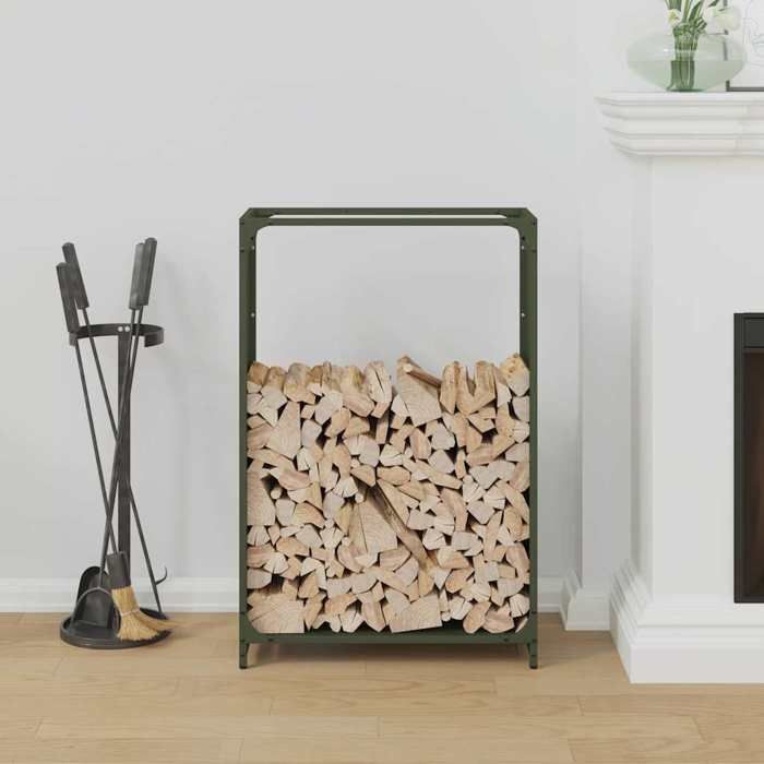 VidaXL Portant de bois chauffage vert olive 60x28x90 cm, support à bûches de cheminée, support à bûches, support à bûches 864214