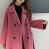Fall Winter Women Woolen Jacket Thick Loose Turn-down Collar OL Commuting Jacket Double-breasted Mid Length Korean Style Overcoat Outerwear
