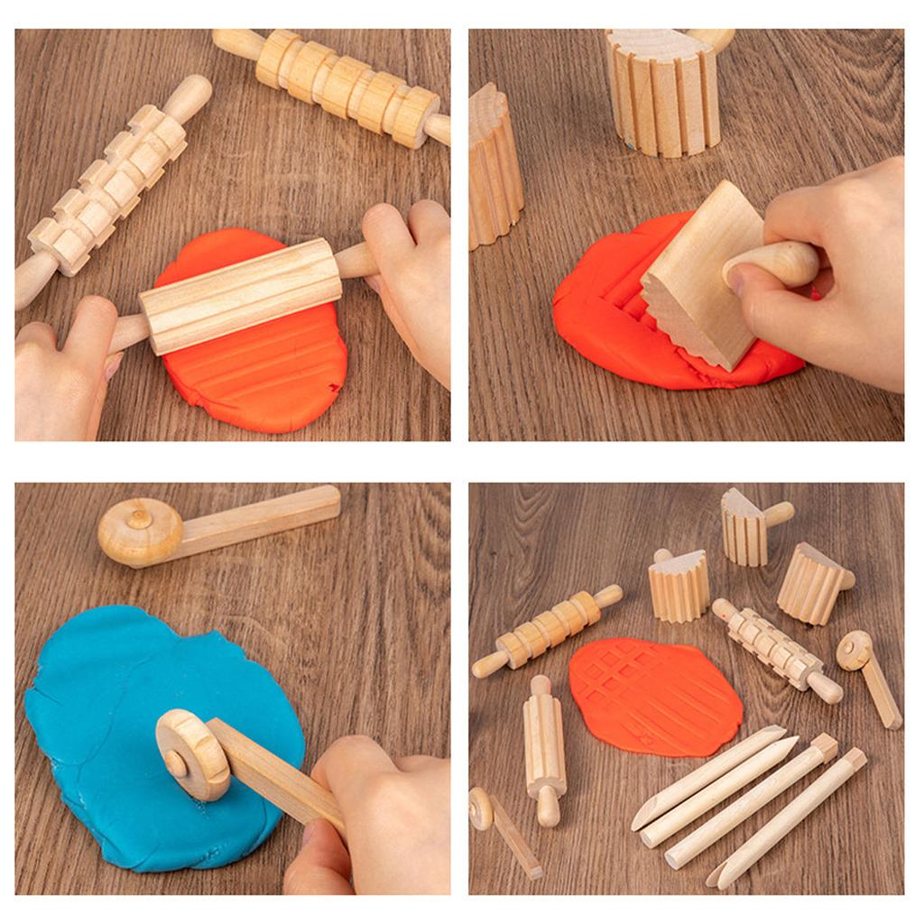 12PCS Kids Rolling Pin Toy Safe Eco Friendly Pressed Clay Toys DIY Hand Crafted Rolling Pin Set for Clay Dough