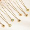 GEMCHIC Women's Geometric Round Pendant Necklace with Natural Stone and Gold Plated Stainless Steel Chain