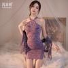 Nightclub Dress Bar Uniform Sex Underwear Spice Girl Purple Lace Hollow Cheongsam Dress