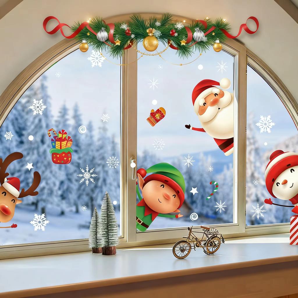 Christmas Window Stickers Santa Claus Wall Stickers Merry Christmas Decoration for Home Shop Glass New Year Electrostatic Decals