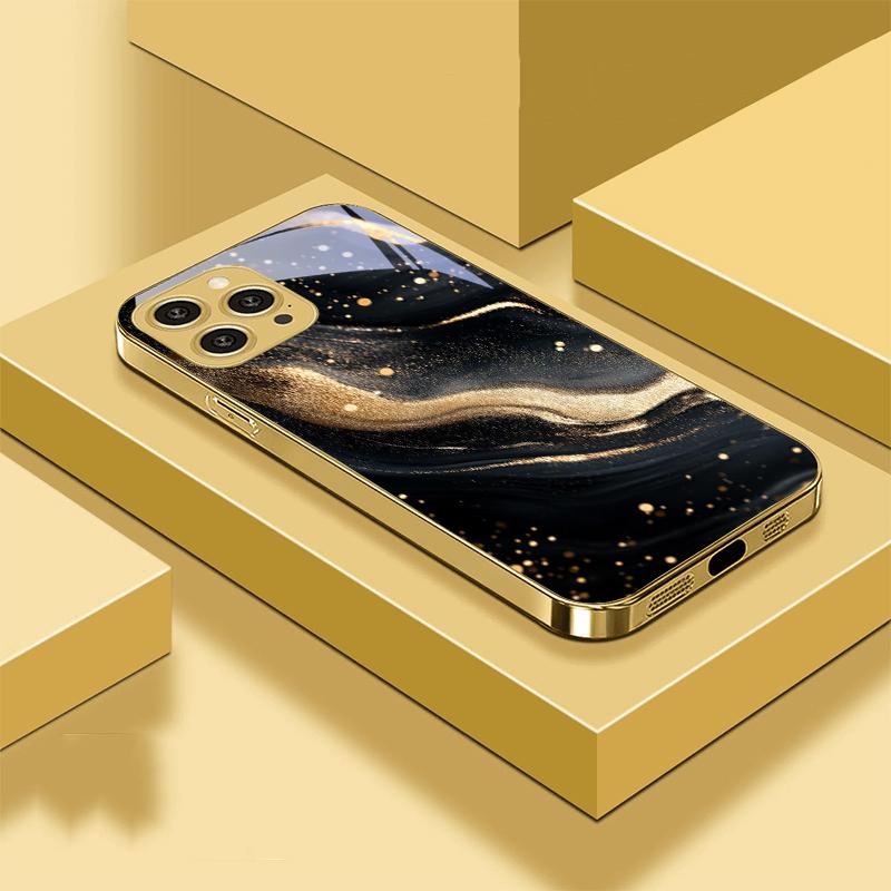 Mramorovaný Černý Šedý Pro IPhone 16 Pro Max 15 P Ro 14 M Ax 13 Plus 12 Mini 11Pro Max XS Max XR Zlatý Tvrzené Sklo Kryt na Telefon