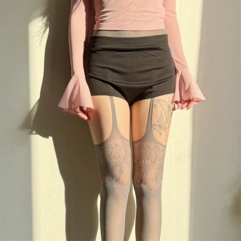 Women's Garter Belt Tights Patterned Fishnet Thigh High Stockings Tights High Waist Pantyhose Suspender Pantyhose Gifts