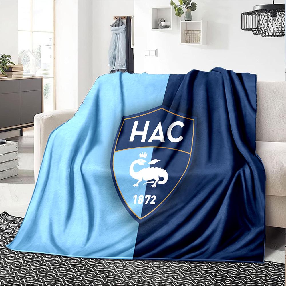 Le Havre Crest Heritage Flannel Blanket, Soft Polyester, Modern Design, All-Season for Camping, Travel, Gifts for holidays or birthdays