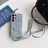 Luxury Solid Color Denim Wallet Card Slot One Buckle Lanyard Phone Case For Samsung S25 Ultra S23 S24 Ultra Bumper Back Cover