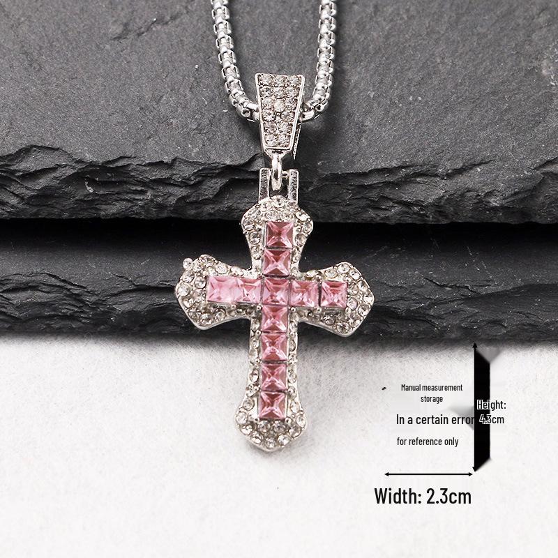 Trendy Cross-Border Rhinestone Pendant Necklace: Unisex Hip-Hop Style Stainless Steel Chain.