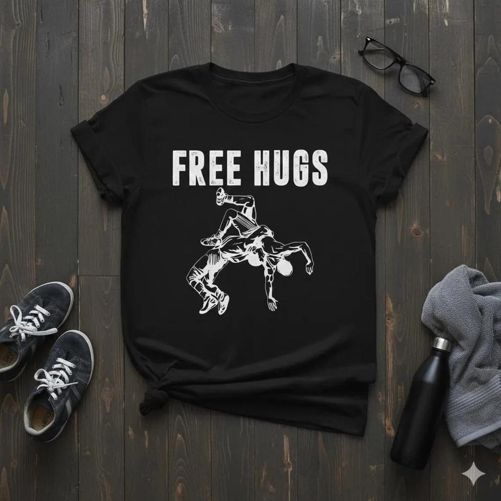 Free Hugs Wrestling T- Shirt: Funny Wrestler Gift