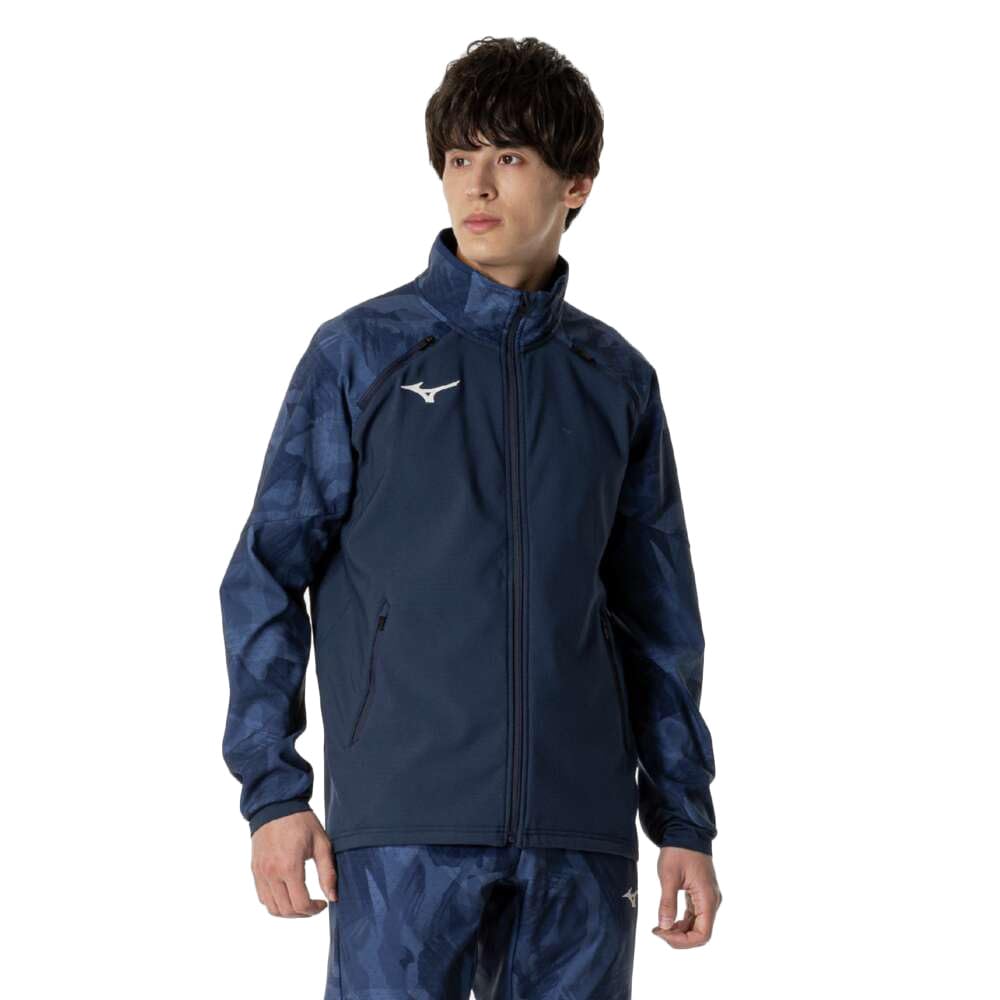 Mizuno Tech Shield Breath Thermo Training Pageant Blue Jacket, Windproof, Stretch, Water-Repellent, Moisture-Wicking, Heat-Generating, 32MCB530,
