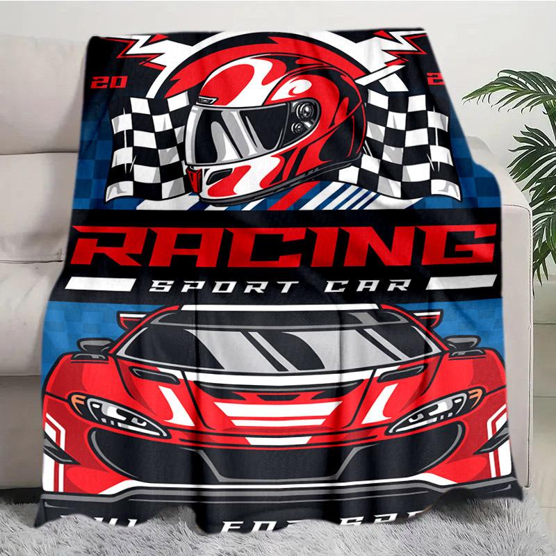Retro Racing Sport Pattern Flannel Printed Blanket Suitable for All Seasons Suitable for Living Room Office Sofa and Travel