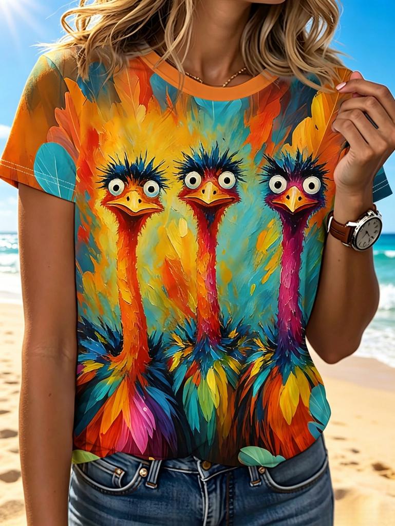 New Funny T-Shirt for Women 3D Print Cute Animals Graphic T-Shirts Summer Short Sleeves Round Neck Tops Casual Women's Clothing