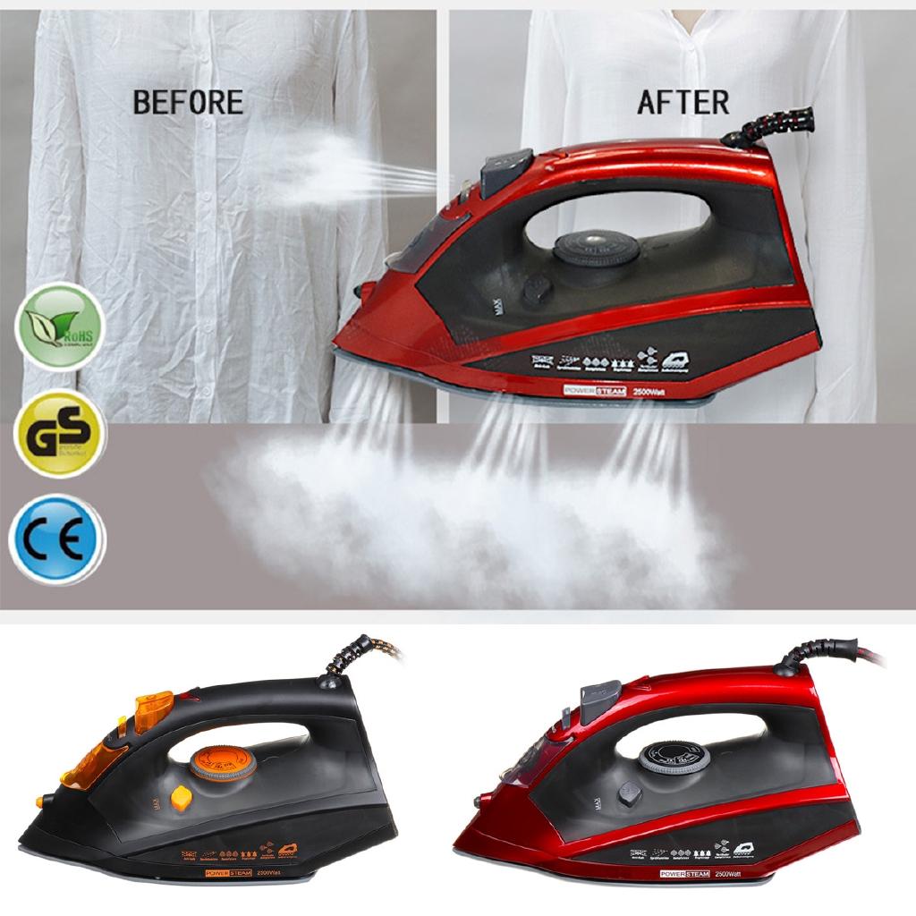 Ferro da stiro elettrico verticale regolabile a 4 livelli da 2500W, autopulente, portatile da viaggio, vapore per abiti, nero/rosso