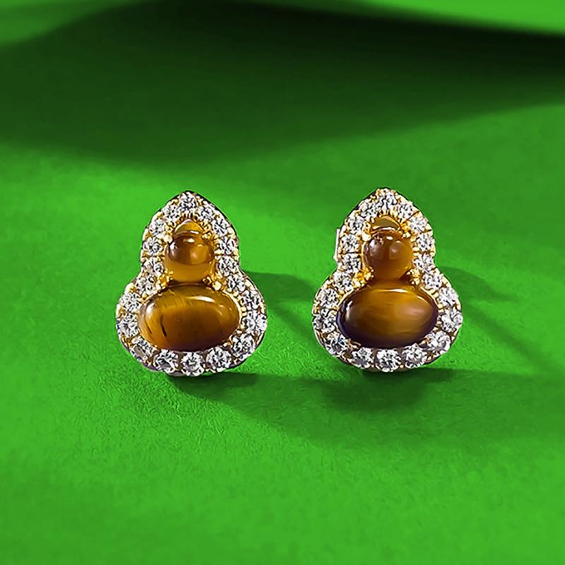 S925 Sterling Silver Tiger s Eye Gourd Stud Earrings - Versatile Style for Everyday Wear (2025) S925 Silver