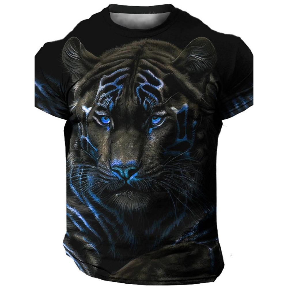 Mens T Shirt Tiger 3D Print T Shirt Harajuku Summer T Shirt O Neck Lightning Leopard Pattern Short Sleeve Top Oversized Clothing