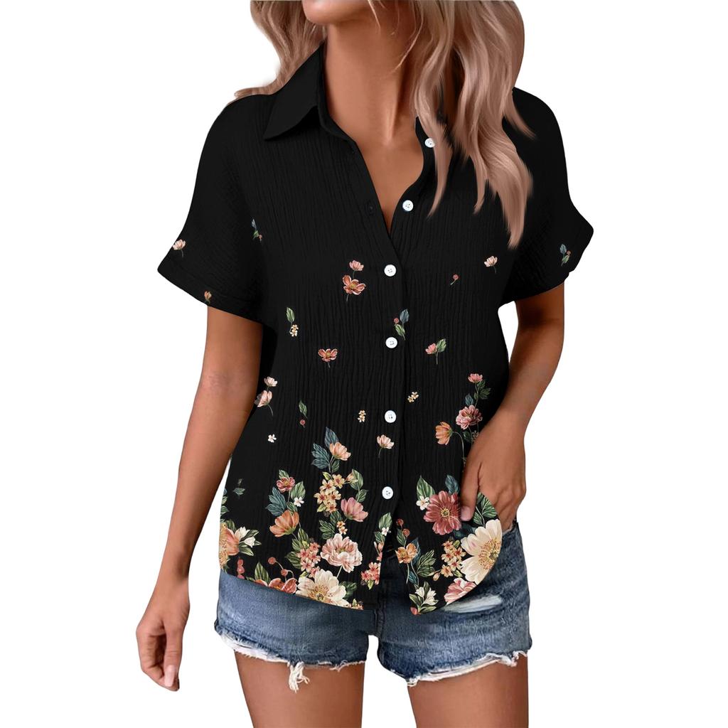 Women's Fashionable Casual Loose Floral Print Short-sleeved Shirt