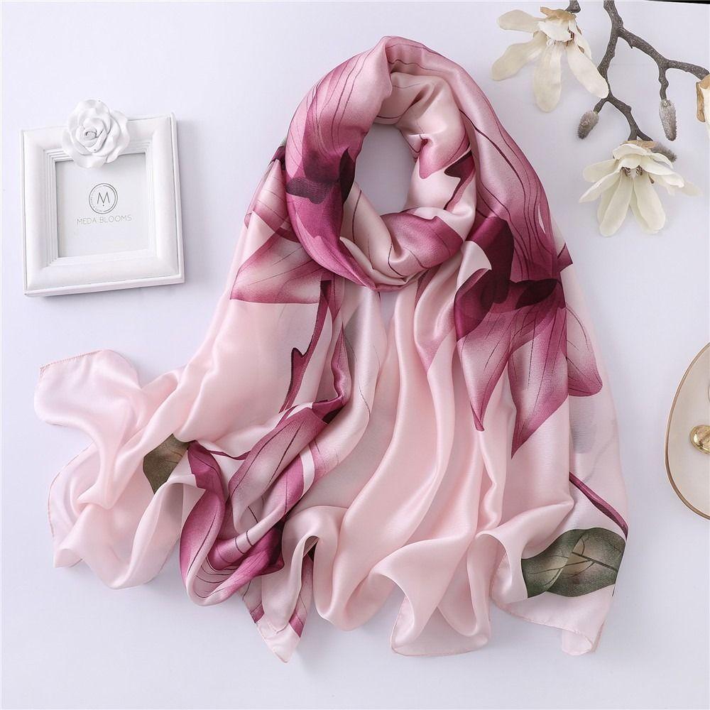Large Women Hijab Shawls Thin Flower Headscarf Sweet Luxury Silk Scarf  Ladies