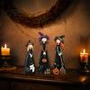 Retro Halloween Party Desk Decor Wooden Witch Ornaments, Distressed Figurines, Tabletop Unique Accents Decoration with Pumpkin Designs for Home Mantel