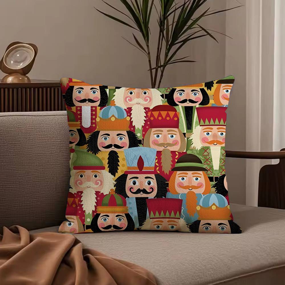 Nutcracker Soldier Christmas Pillow Case Anti-dustmite Pillowcase Invisible Zipper Silky Short Plush Sofa Cushion Cover
